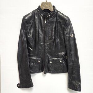Belstaff Women's Black Leather Gold Label Jacket W/Inner Pocket Size 46